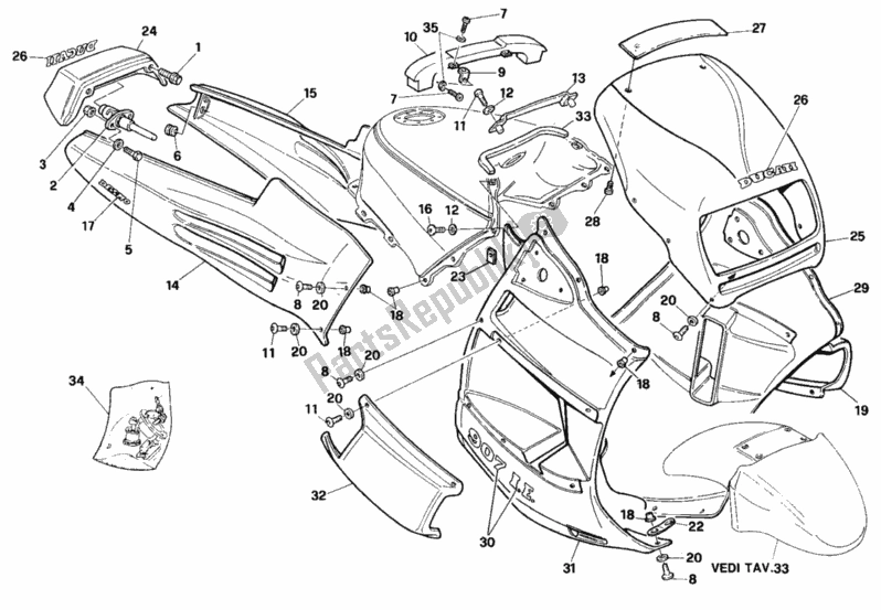 Alle onderdelen voor de Kuip van de Ducati Paso 907 I. E. 1990